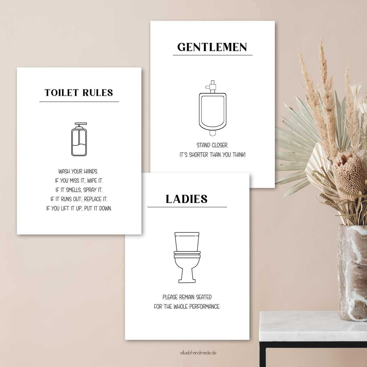 Toilet Rules Bundle, Wanddeko, A4 Poster zum ausdrucken, Englisch