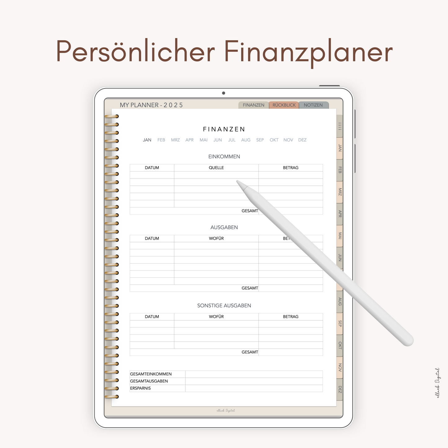 2025 Digitaler Jahresplaner, Tagesplaner, Goodnotes