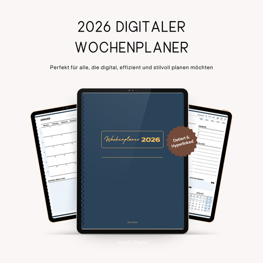 Digitaler Wochenplaner 2026 für Goodnotes, Farbe Blau, Hyperlinks