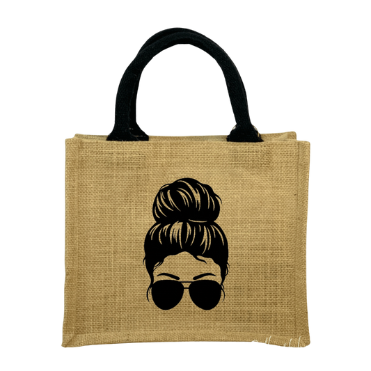 Personalisierte Jutetasche, Mini Jutetasche, Messy Bun, Juteshopper