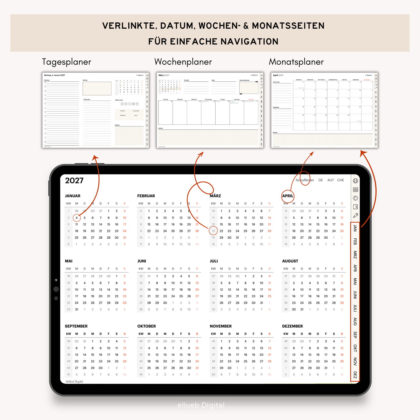 Tagesplaner 2027, sofort Download