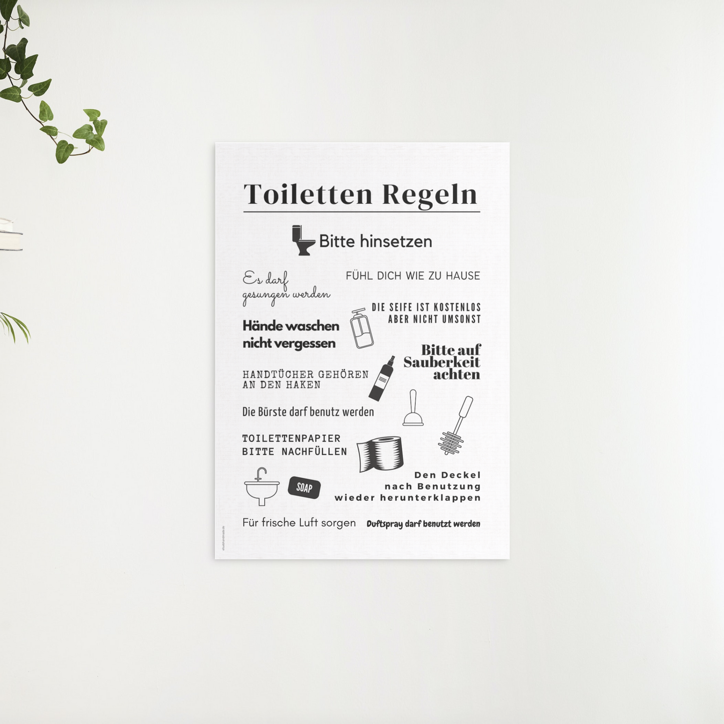 Toiletten Regeln Poster, Wanddeko zum Ausdrucken (Format A4), WC-Deko zum sofort Download